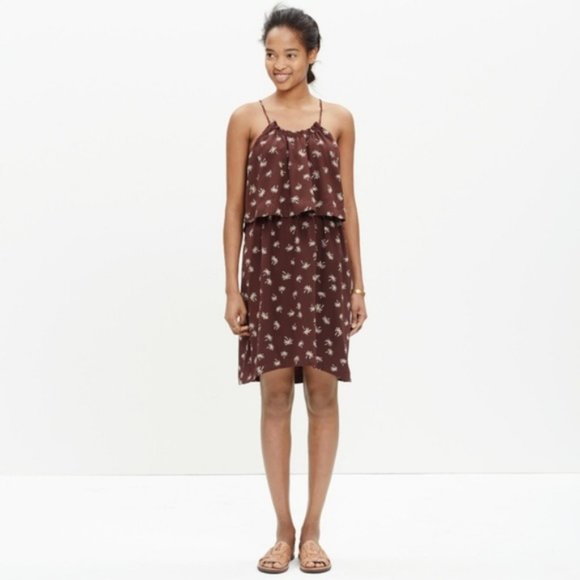Madewell Women Dream Drift Overlay Palm Tree Silk Dress Lined Brown Size 4 C6315 - Picture 2 of 9